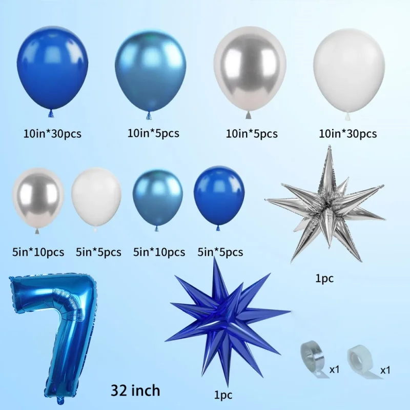 Синий тематический комплект гирлянд из воздушных шаров на 9-й день рождения - серебряные воздушные шары со звездами и знаком «С Днем Рождения» для декора детской вечеринки