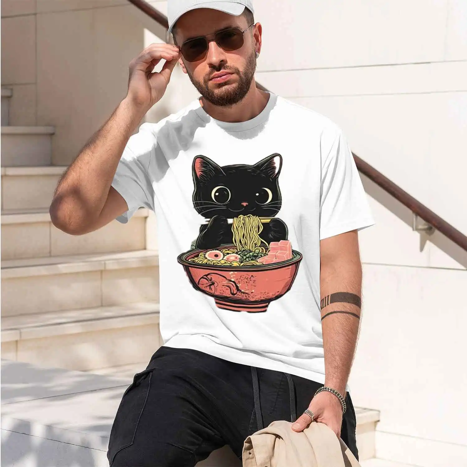 Cute Eating Ramen T-Shirt Men Women Arable Graph Tee Shirt Foo and Lover Tshirt Animal Printed Tees 2026 New Model Short-sleeve