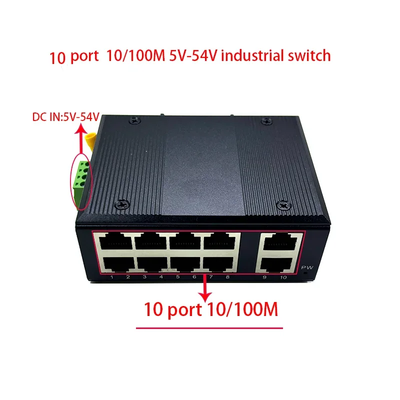 10 ports 10/100M 12V-54V Ethernet industrial swith