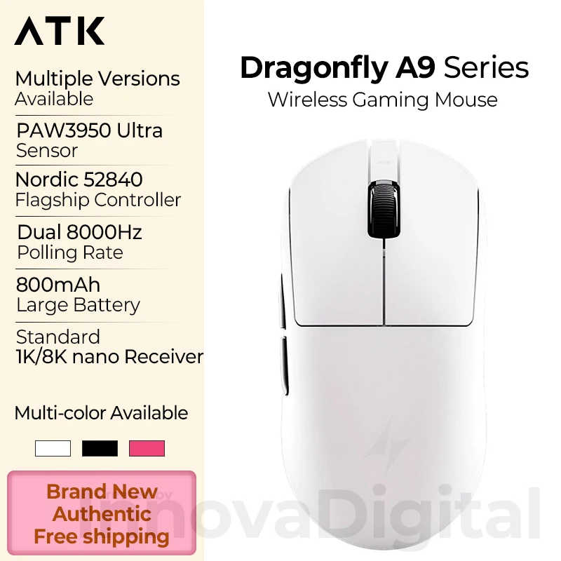

Беспроводная игровая мышь ATK Dragonfly A9 Ultra, легкая, эргономичная, трехрежимная, для киберспорта, с сенсором PAW3395/3950, для геймеров, A9 Plus/A9 SE