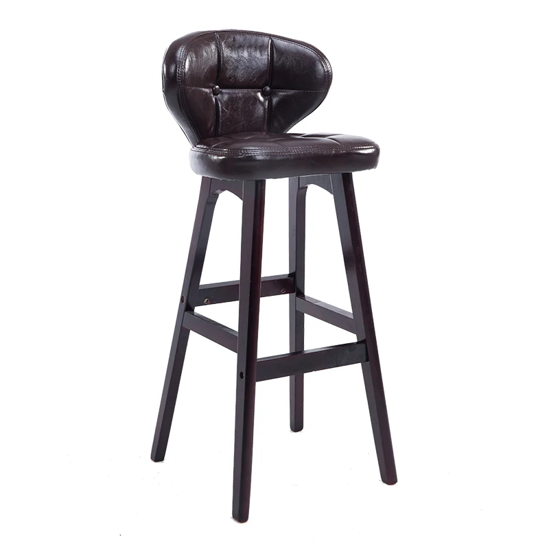 

European Style Solid Wood Barstool with Backrest for Home Cafe Reception Stool