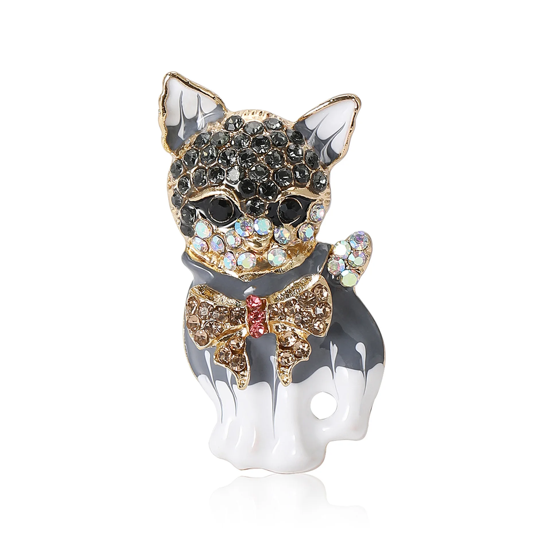 Pretty Rhinestone Eenamel Bow tie Kitten Brooch Ladies Neutral Animal Pin Suit Dress Hat Accessories Banquet Everyday Jewelry