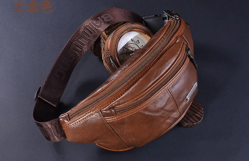 Riñonera de cuero genuino para hombre, bolso de viaje para teléfono móvil, a la moda