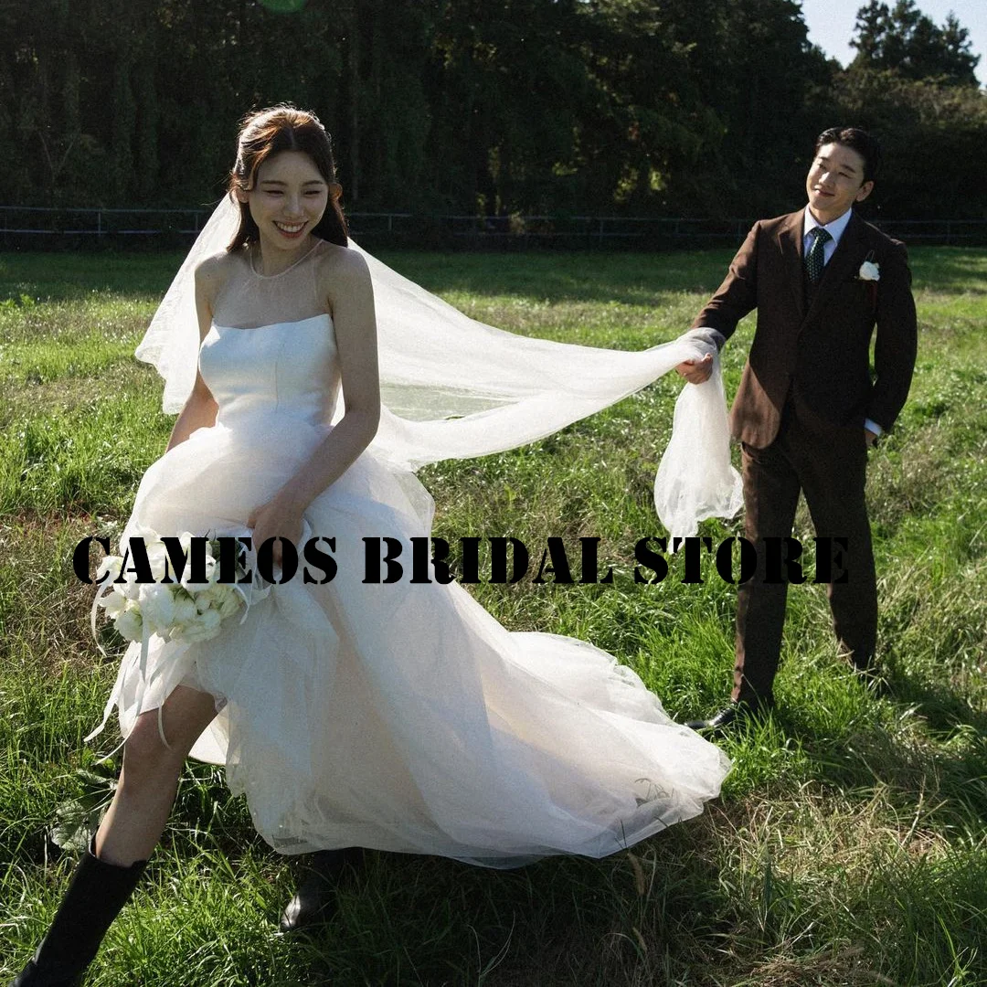 

SONDR Custom Made Sleeveless O-Neck Wedding Dresses A-Line Tulle Elegant Evening Ivory Bride Gowns Women Bridal Dresses