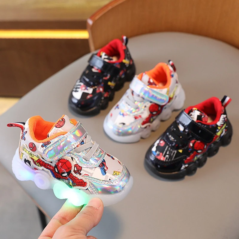 

Disney Children's Led Light Shoes Fashion Aoger Spiderman Boys Sneakers Cartoon Casual Toddler Shoes Breathable Kids Sport Shoes