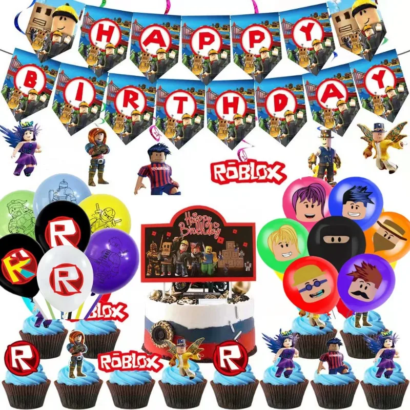 Roblox Cartoon Latex Balloons Game Theme Birthday Party Supplies Flag Insertion Card Insertion Cake Decoration Baby Shower