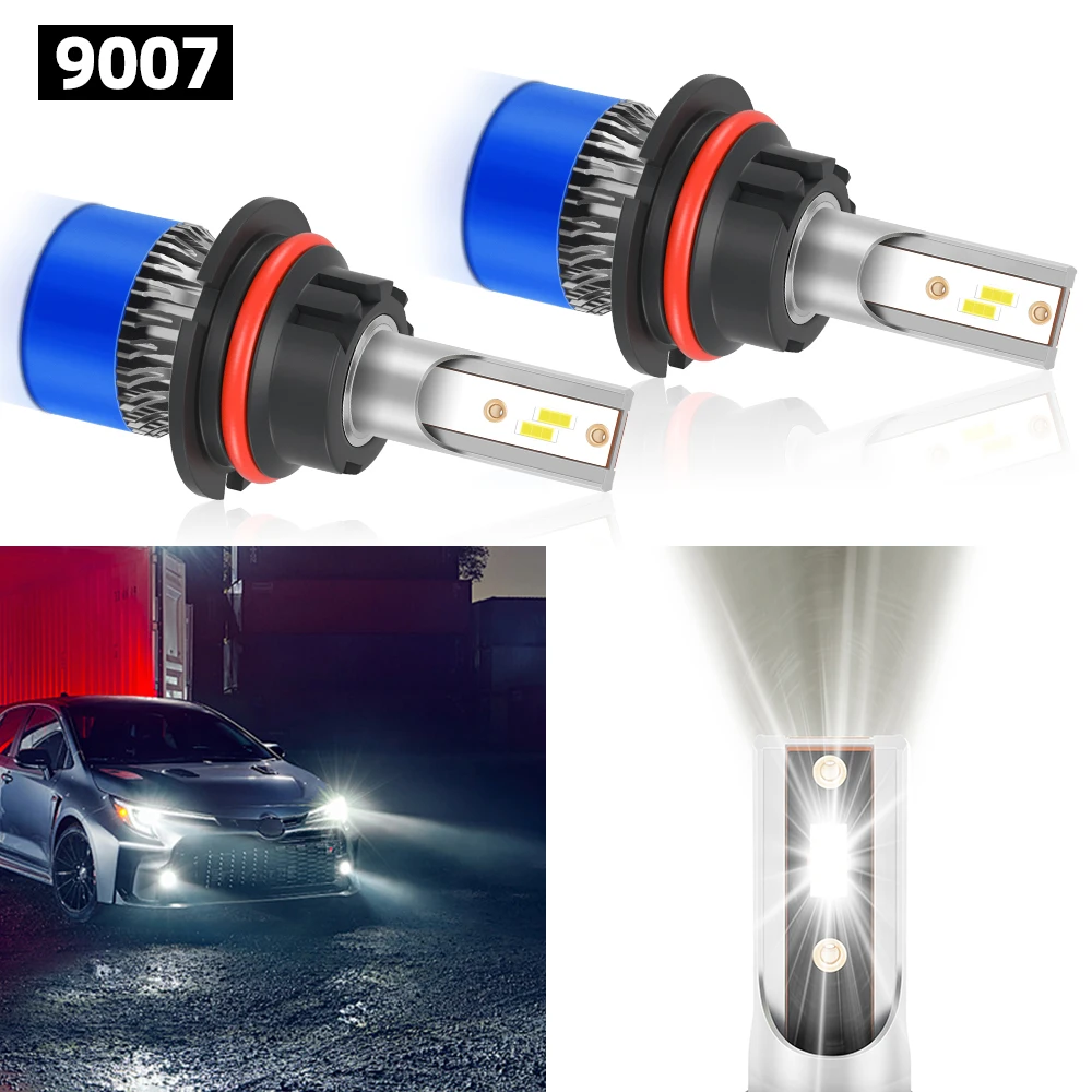 2 Stück 9007 LED-Scheinwerferlampen, Fern- und Abblendlicht, 6000 K, superhell, weiß, mit internem Antrieb, automatische Glühbirnen, DC12V, Fahrzeug