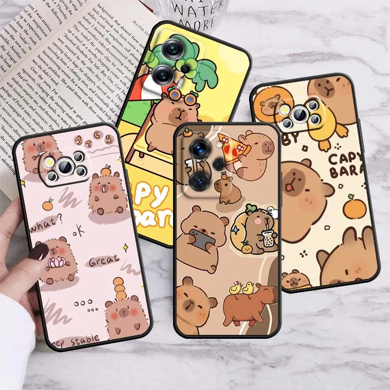 

Fun Kapibala Cute Creative Phone Case For Xiaomi Mi Poco F3 F4 F5 F6 X3 X4 X5 X6 X7 M3 M4 M5s M5 M6 GT Pro 5G Black Cover