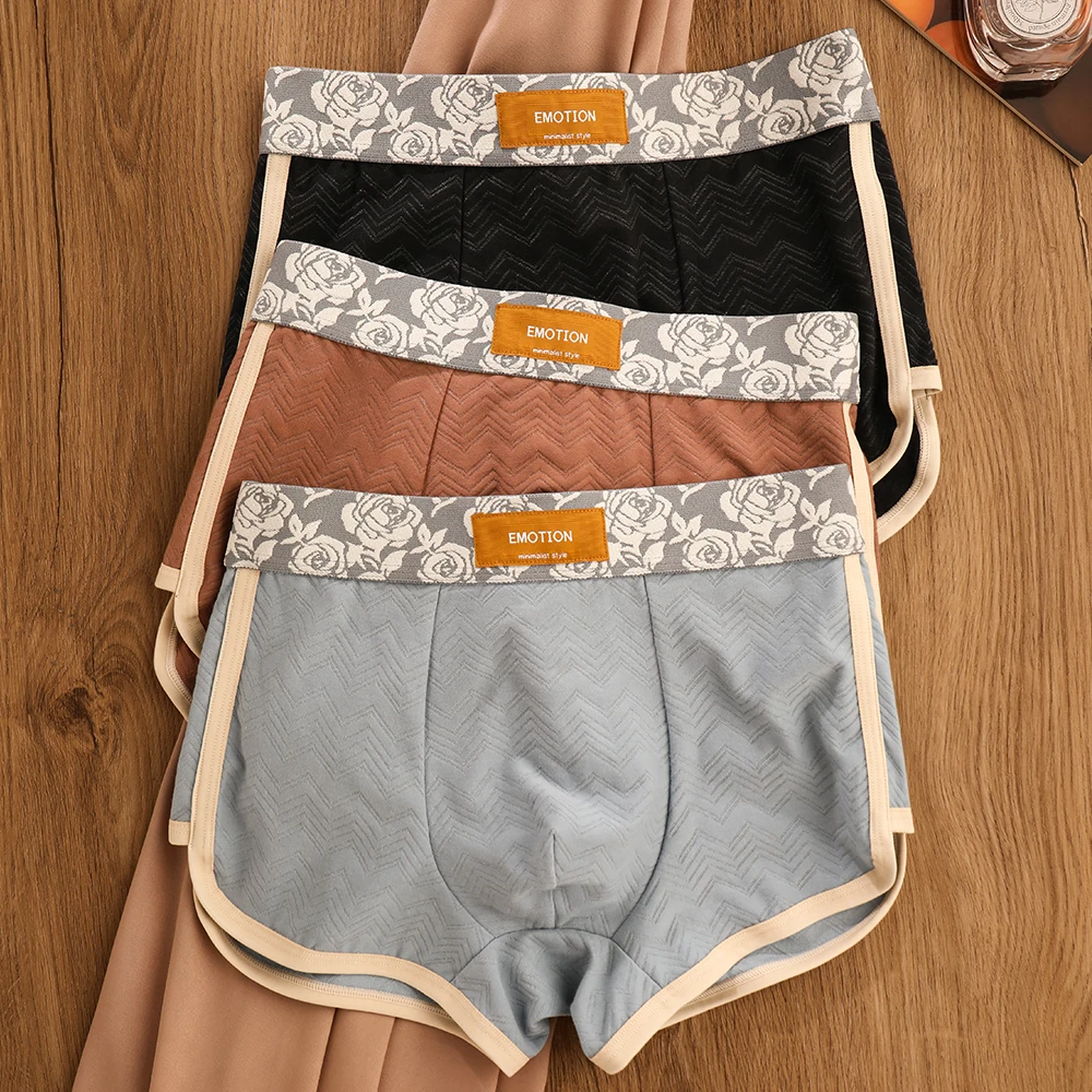 

3 шт./упак., хлопковые антибактериальные дышащие сетчатые боксеры с промежностью, винтажное нижнее белье с принтом роз, мужские трусы с высоким эластичным поясом
