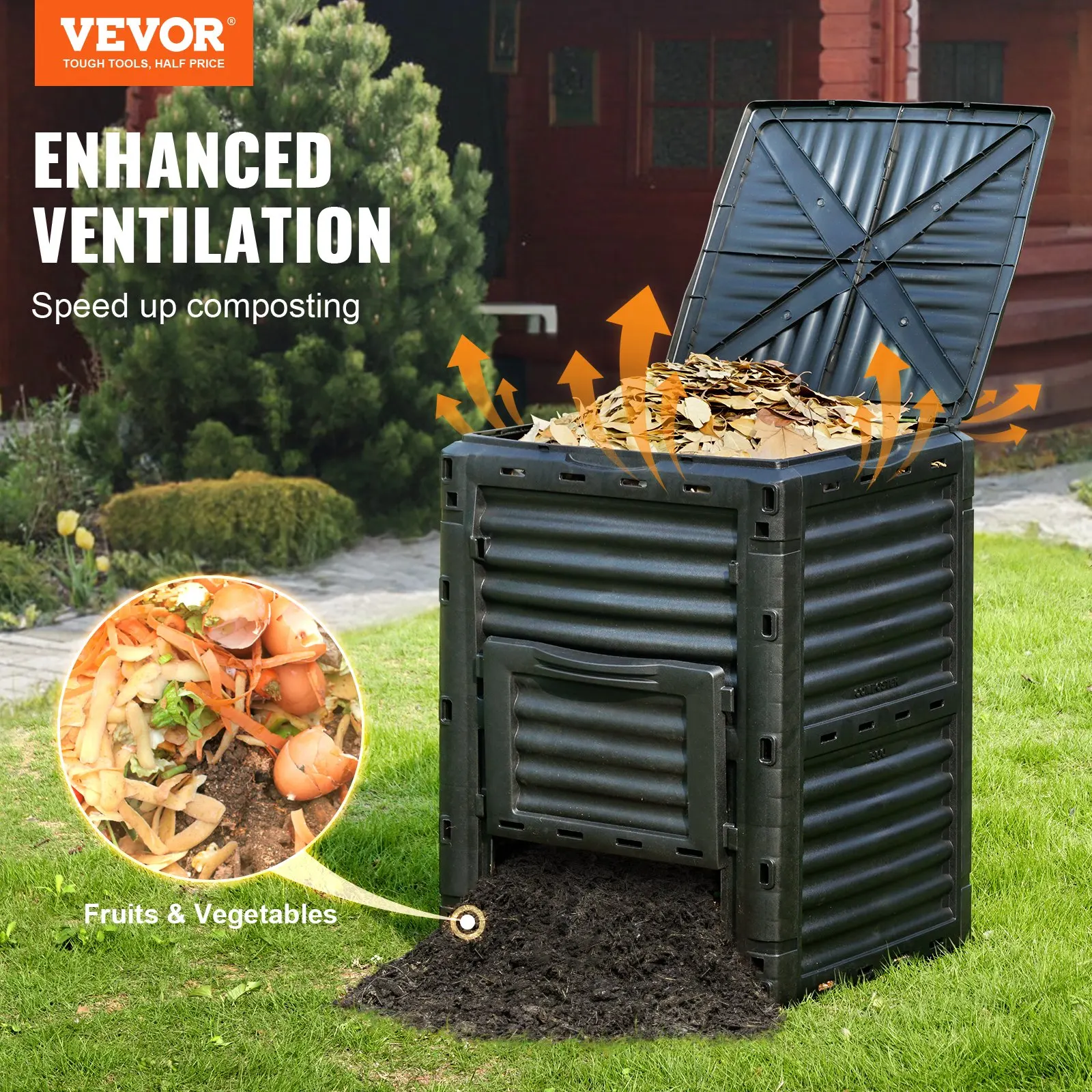 

Garden Compost Bin 80 Gal, BPA Free Composter, Large Capacity Outdoor Composting Bin With Top Lid And Bottom Door, Easy
