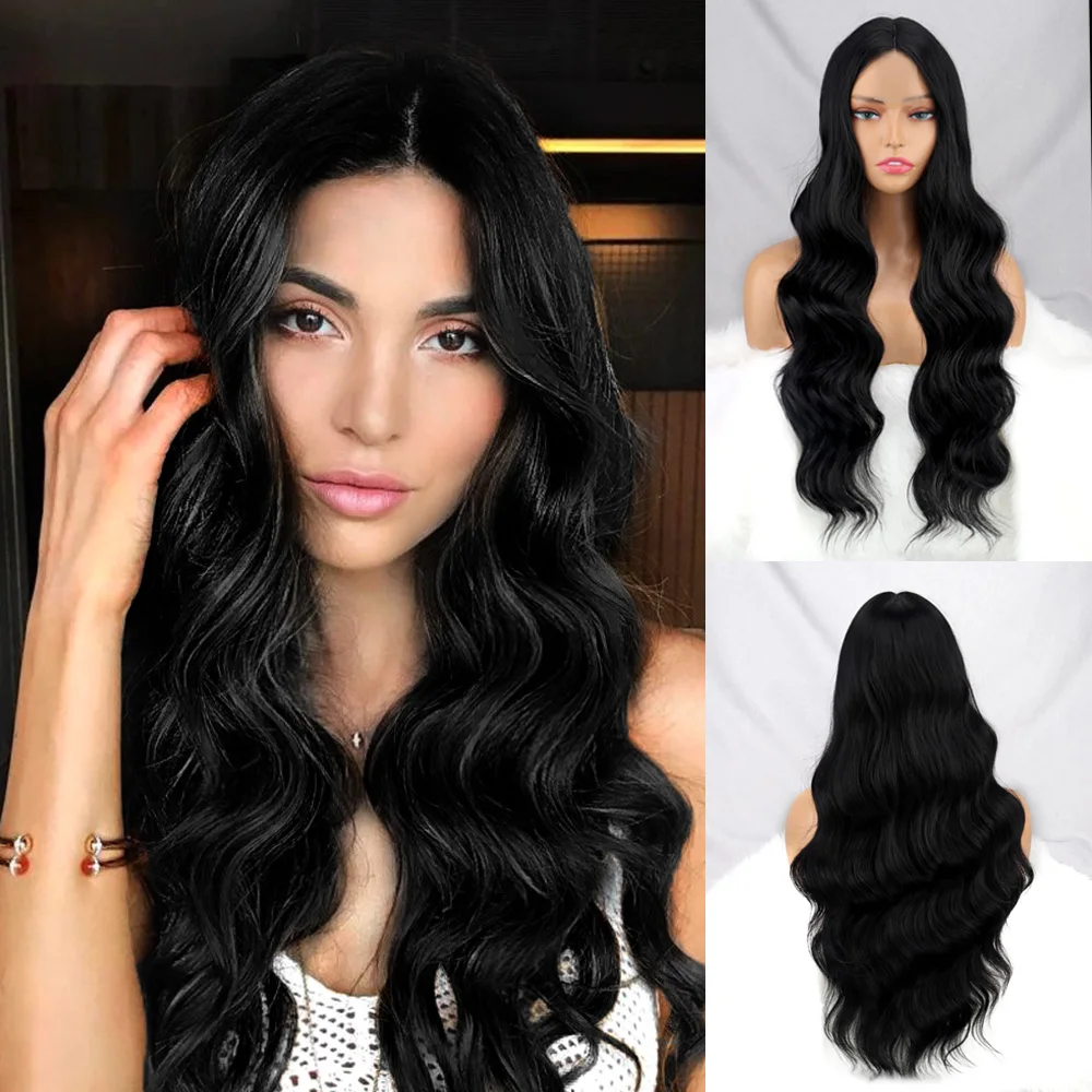 

Black Long Big The Water Ripple Wig Wine Red Halloween Cosplay Wig For Women Synthetic Hair Heat Resistant Temperature Fiber