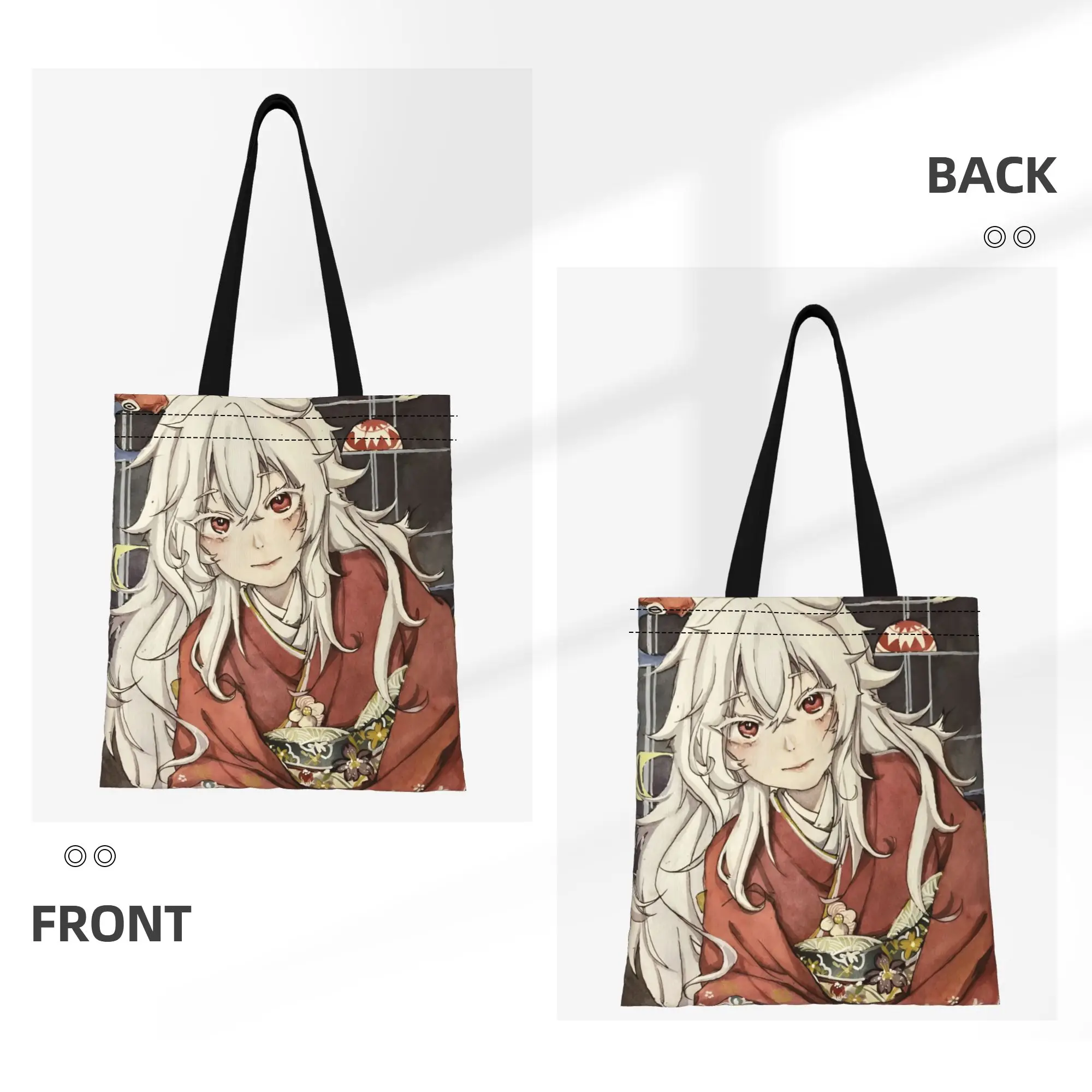 1PC Large Capacity Red Eye Watatsumi Summer Time Rendering Canvas Tote Bag Foldable Chic Pattern No Closed Design