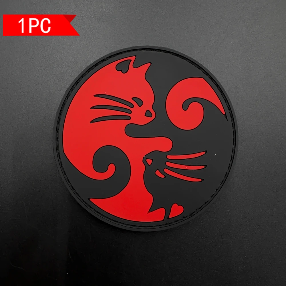 Cat Yin-Yang Pattern Round Patch Pvc Luminous Material Arm Patch with Velcro, Decorative Patch for Bags and Clothing, Includes Matching Felt Badge Patch as a Gift view 4