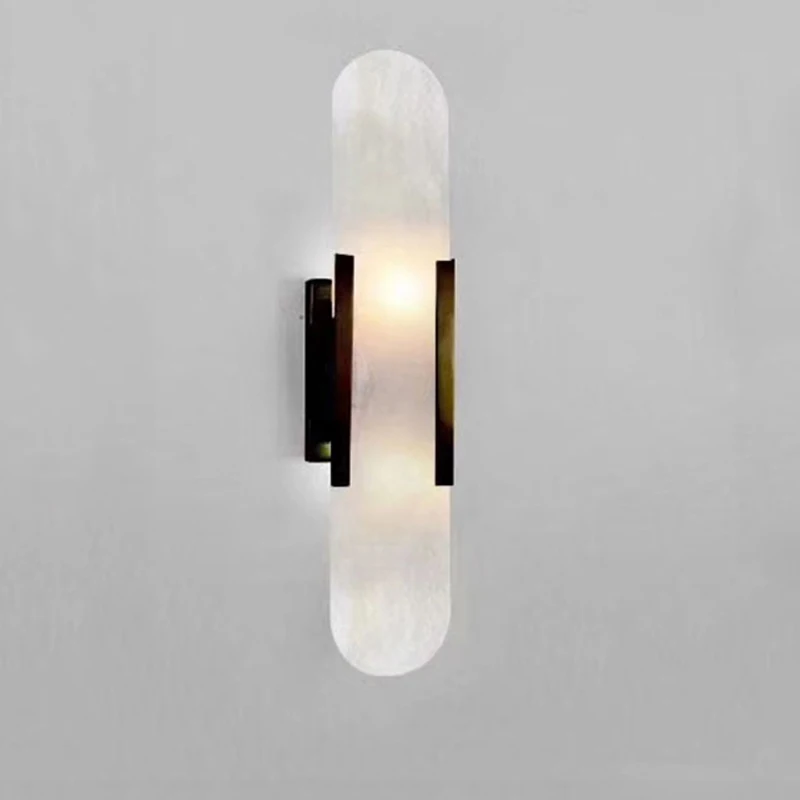 

Led Natural Marble Wall Lamp Retro Gold Villa Hotel Corridor Decorative Lamp Northern Europe Simple Black Bedroom Bedside Lights