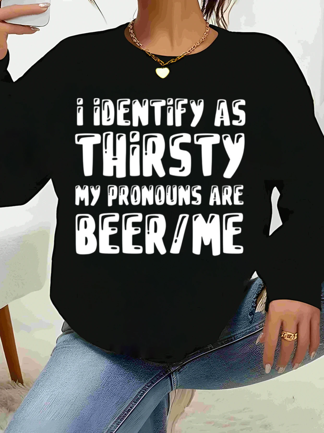 سويت شيرت Thirsty Beer Me Pronouns مطبوع بأكمام طويلة لحفلات الهالوين ملابس غير رسمية للنساء