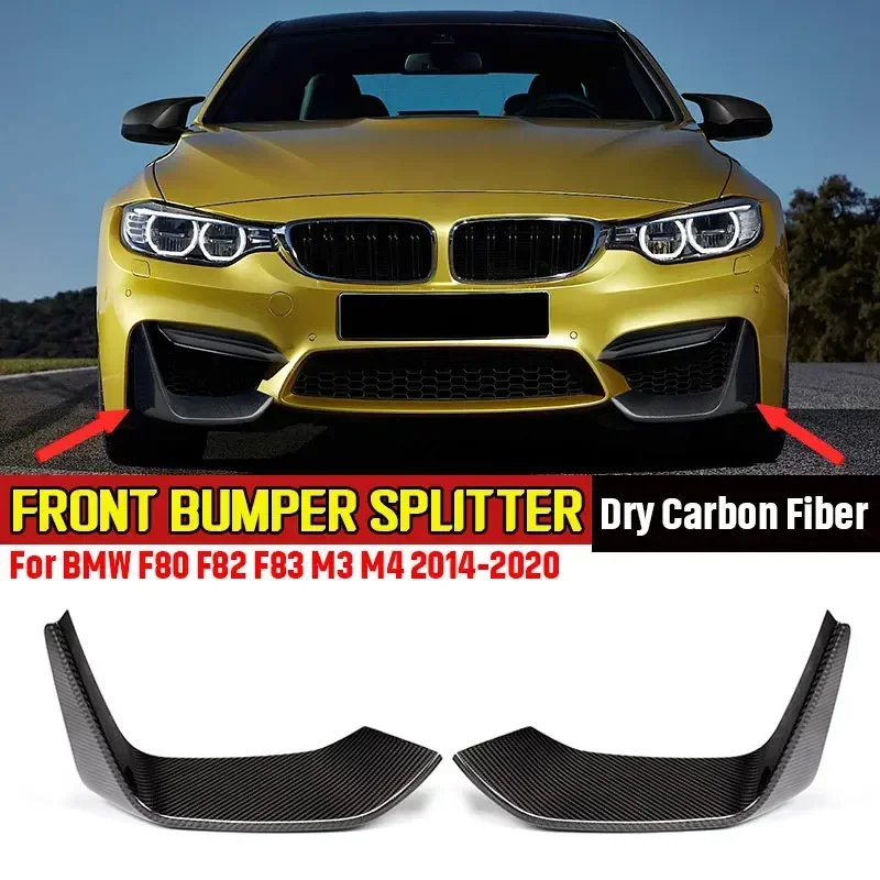 Dry Carbon Fiber Front Bumper Corner Splitters Covers Trim for BMW F80 M3 F82 F83 M4 4 Door 2 Door 2014 - 2020 Body Kits