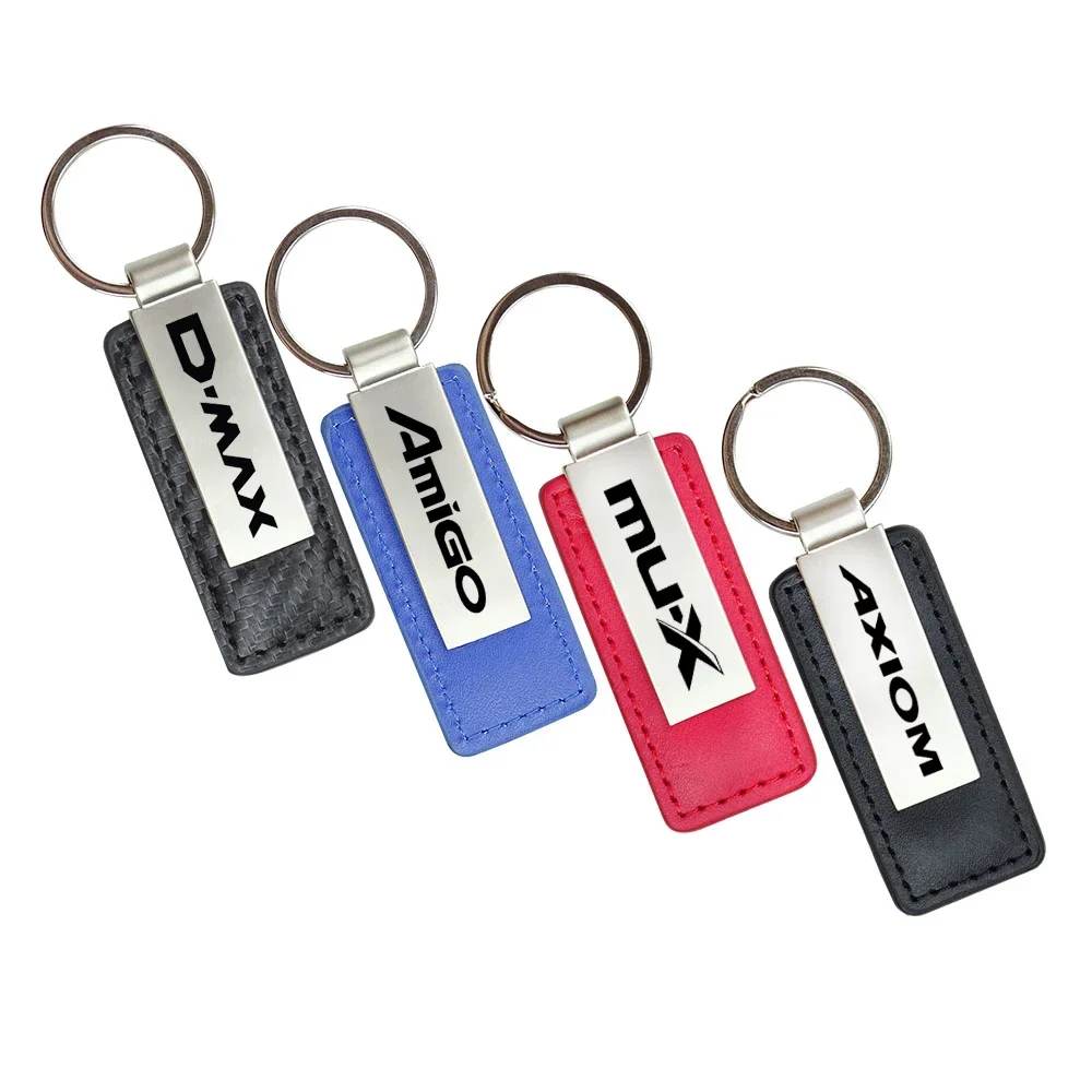 Car Leather Metal Key Chain Emblem For Isuzu AMIGO Axiom Dmax MUX Panther Rodeo 4WD 4X4 Leather Keychain Auto Accessories