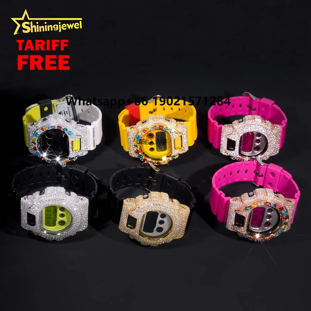 

DW6900 Model Buss Down Watches Case Moissanite VVS Pass Diamond Test Iced Out Design Hip Hop S925 Gold Plated Watch Bezel Case