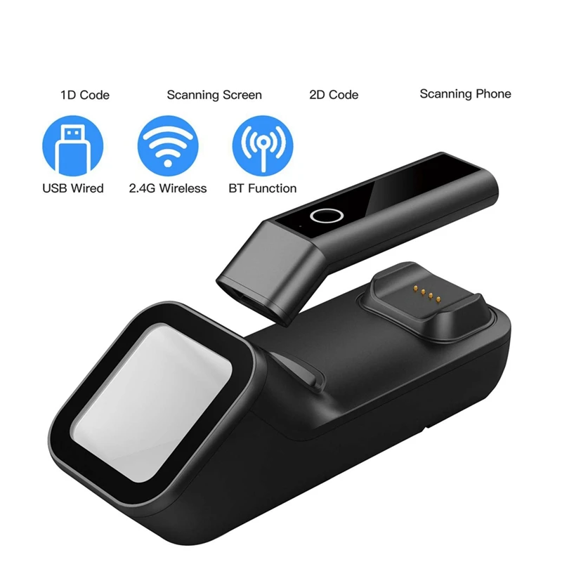 3-In-1 Barcode Scanner Handheld 1D/2D/QR Bar Code Reader BT & 2.4G Wireless & USB Wired Connection Easy To Use