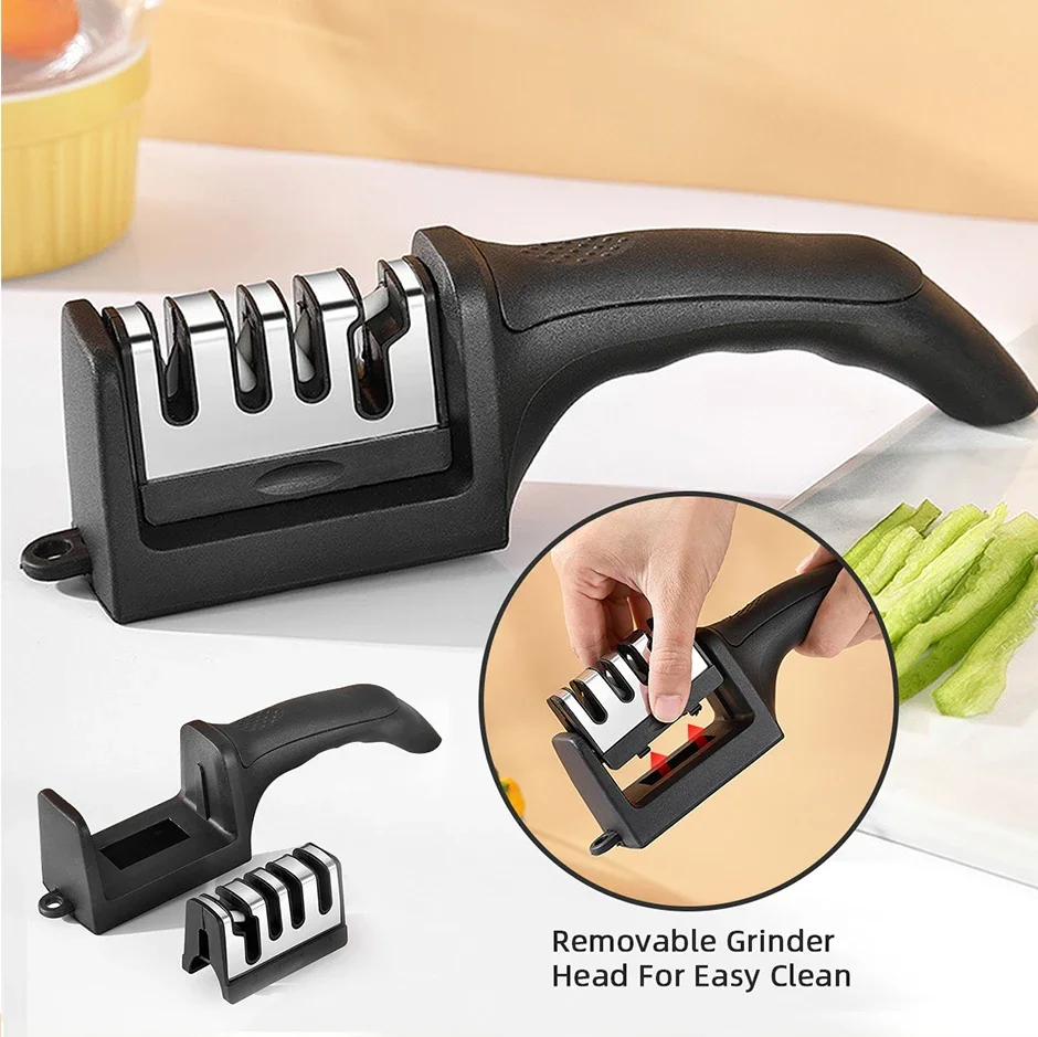 3-Segment Knife Sharpener Knife Sharpeners for Kitchen Knives Stainless Steel Three-Purpose Sharpening Stone for Kitchen Tools