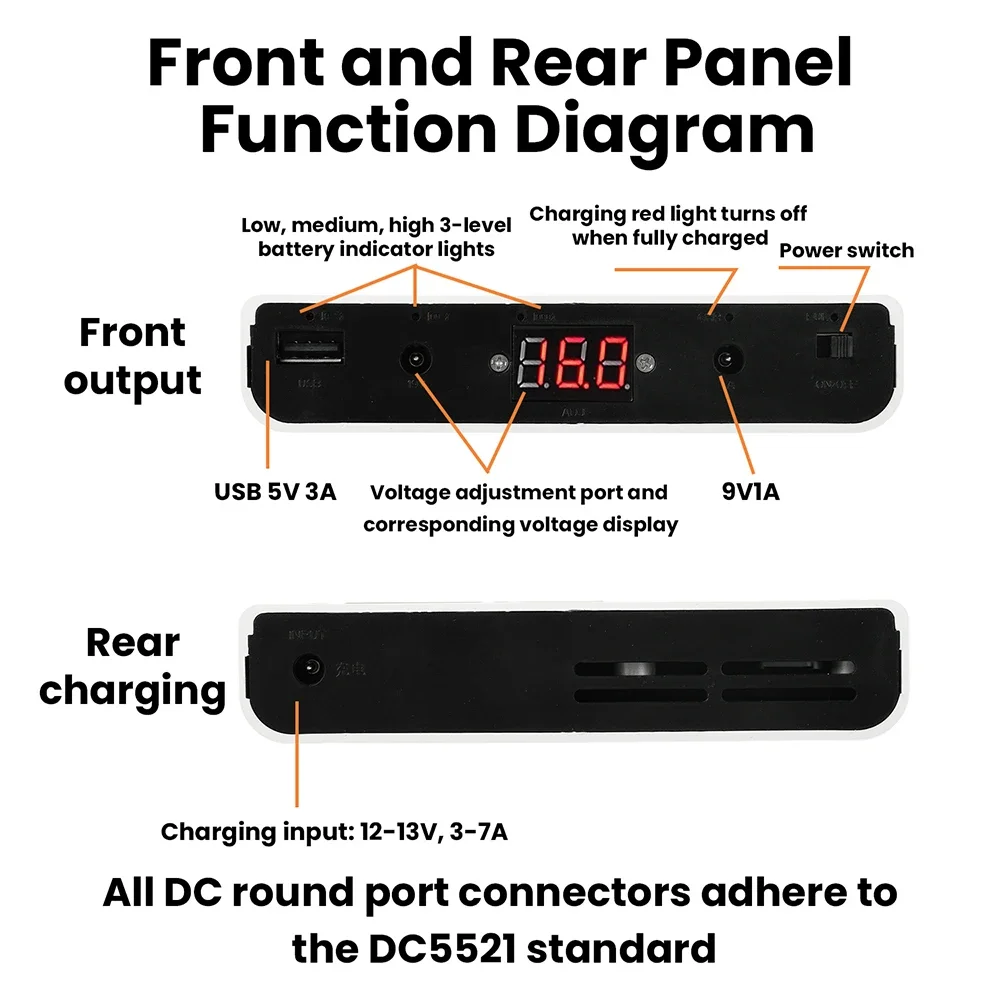 New DC UPS 12-cell 18650 No-Solder Power Supply Box DIY Kit Adjustable Voltage Optical Modem Router Uninterruptible 5V 9V 12V
