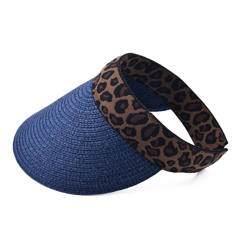 

Fashion Retro Leopard Print Empty Top Hat Summer Wide Brim Beach for Sun Visor Hat for Outdoor Activities Camping Runnin