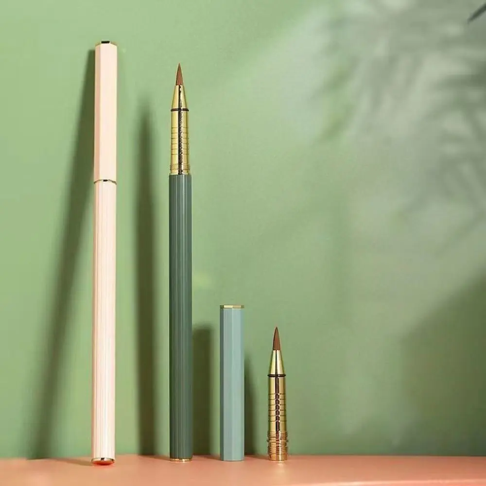 Soft Morandi Calligraphy Brushes Metal Rod Reusable Regular Script Brush Multi-purpose Weasel Hair Pen-type Brush Writing