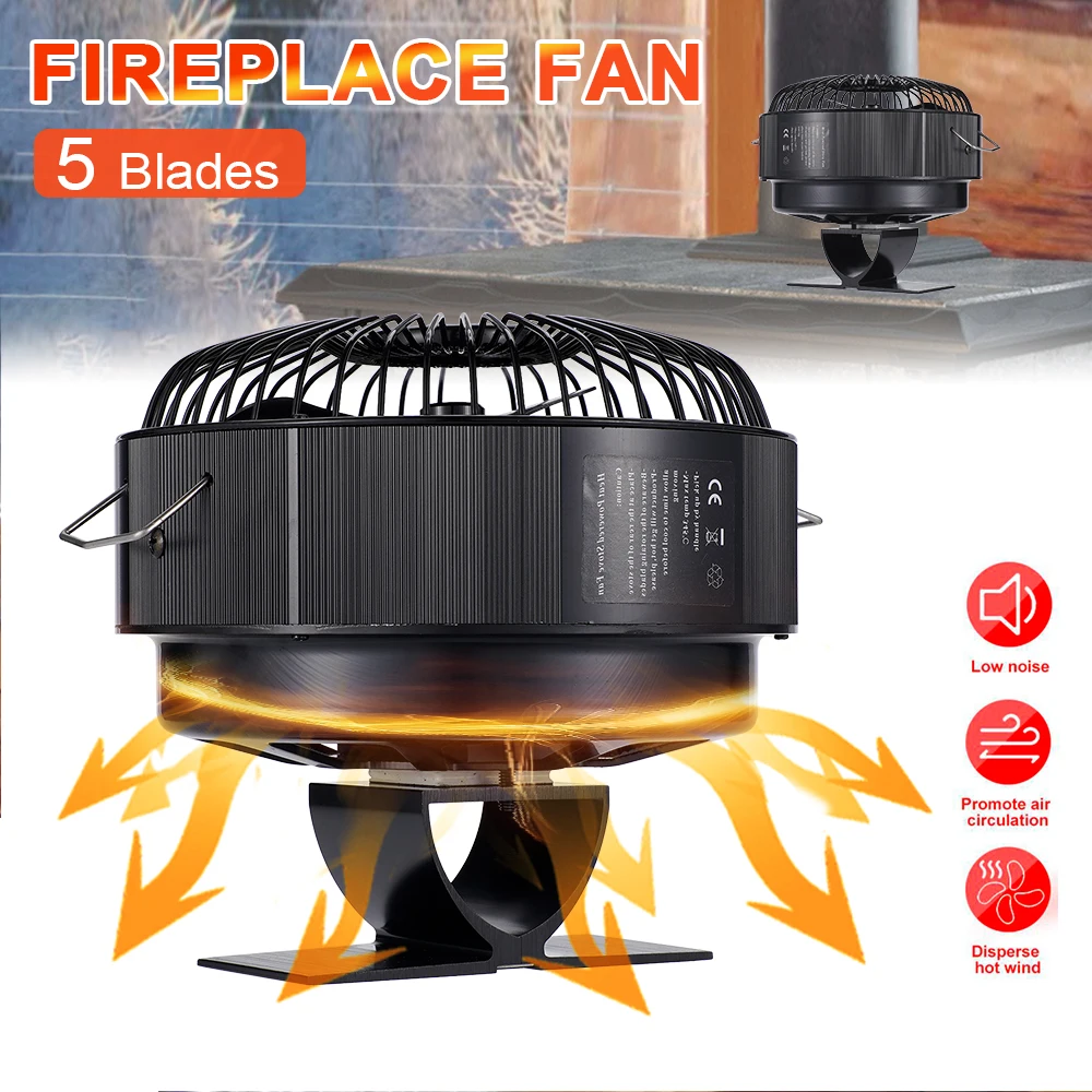 

Stove Fan 5Blades Heat Powered Fireplace Fan With Cover Thermodynamic Fan For Autumn Winter Indoor Wood Burners Fireplaces Warm