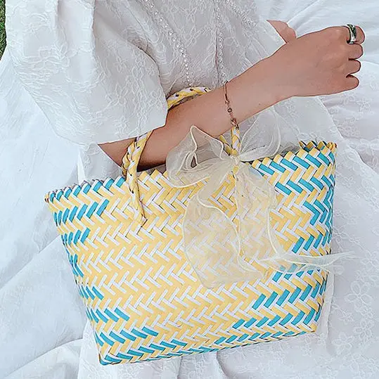 Large Capacity Beach Shopping Bags Woven Shoulder Bag Women Handmade Straw Handbags Summer Travel Bag