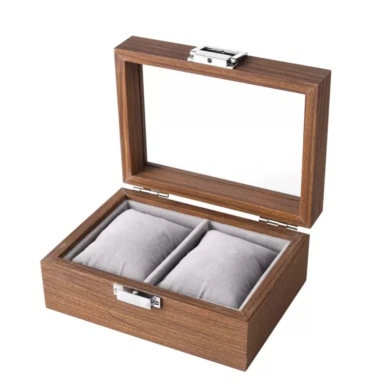 Luxurious 2-Slot Wooden Good Quality Handmade Antique Walnut Wooden Grain Watch Box - Watch Storage Display Case