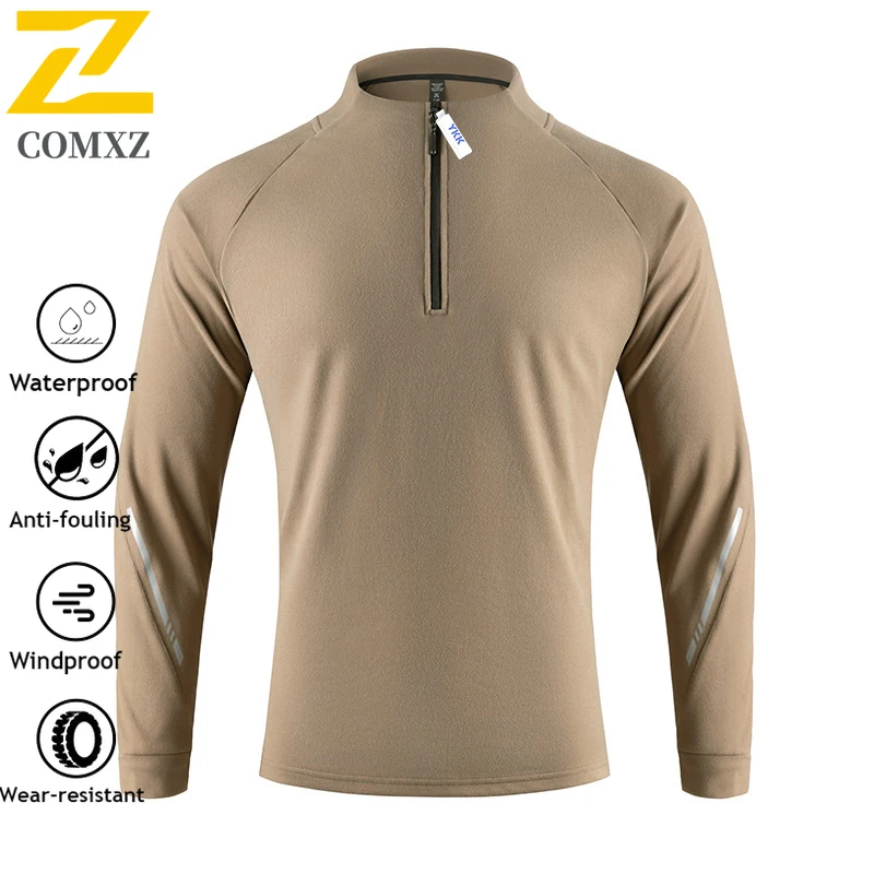 COMXZ Men Sports Hoodie jacket Winter Long Sleeve Stand Collar Tactical American Style Sweatshirt Running Casual Loose T-shirt