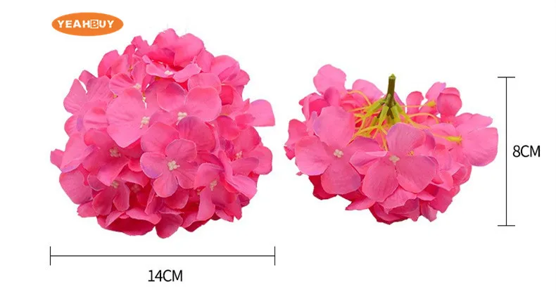 50 Stück 14 cm 16-farbige künstliche Hortensienblütenköpfe aus Seide für DIY Hochzeitswandsträuße, Party, Markt, Garten, Blumendekoration – Detail 2