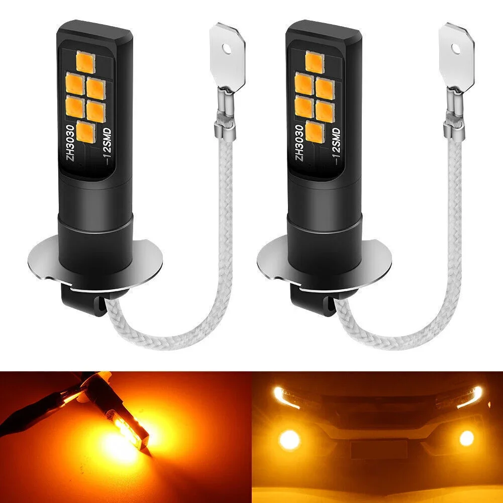 Parts & Accessories Led Fog Light Bulb H3 ＞ 50 000 Hours 2PCS/2PACK Amber DC/AC 12V High Temperature Resistance