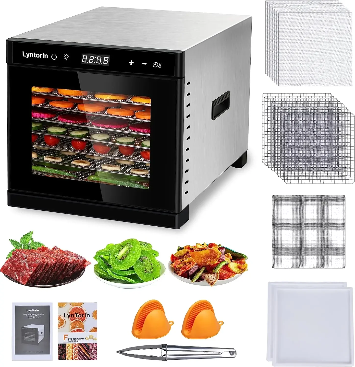 Machine, 700W 8 Trays Dehydrators for Food and Jerky with 95-167℉ Temperature & 24H Timer, Food Dehydrator 19pcs Tray&Sheet