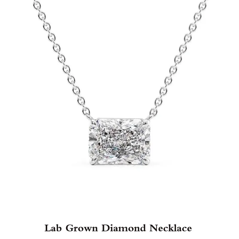 14K 10K Gold 1Ct-3Ct Radiant Cut DEF Color VS Clarity Lab Grown CVD HPHT Diamond Solitaire Necklace Wiht IGI Certificate