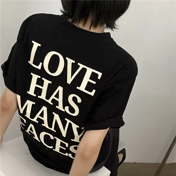 

Korean niche simple and versatile back lettering printed loose casual short-sleeved T-shirt women's tops bottoming shirt y2k top