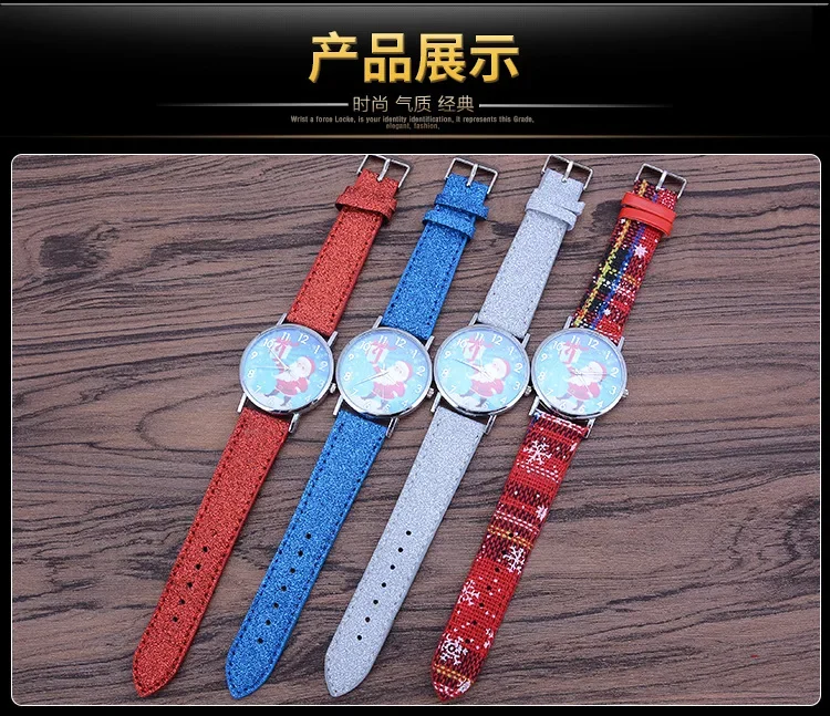 女性のためのヴィンテージのクリスマス時計,カジュアルなクォーツ腕時計,明るい色,革のストラップ,かわいい,ギフト