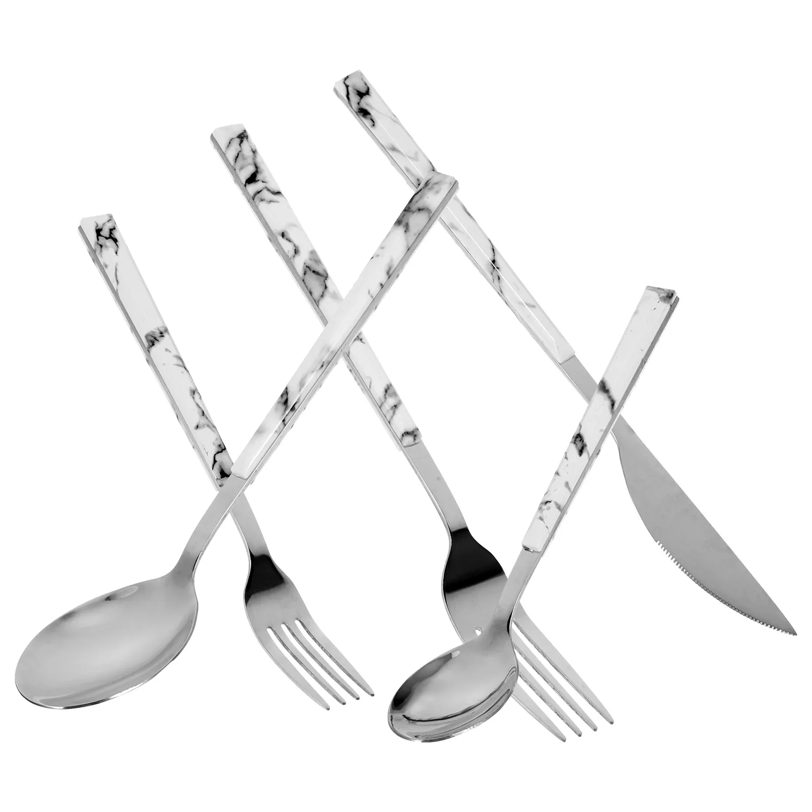 

Marble Clamping Handle Stainless Steel Knife Fork Spoon Set Silver Color Easy Clean Home Party Hotel Camping Picnic