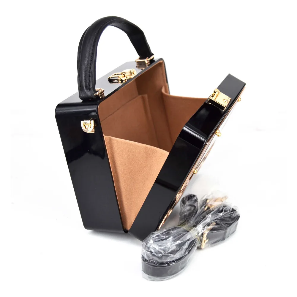 Box Designer Evening Bag Diamond Flower Clutch Bag Hollow Relief Acrylic Luxury Handbag Banquet Party Purse Women's Shoulder Bag