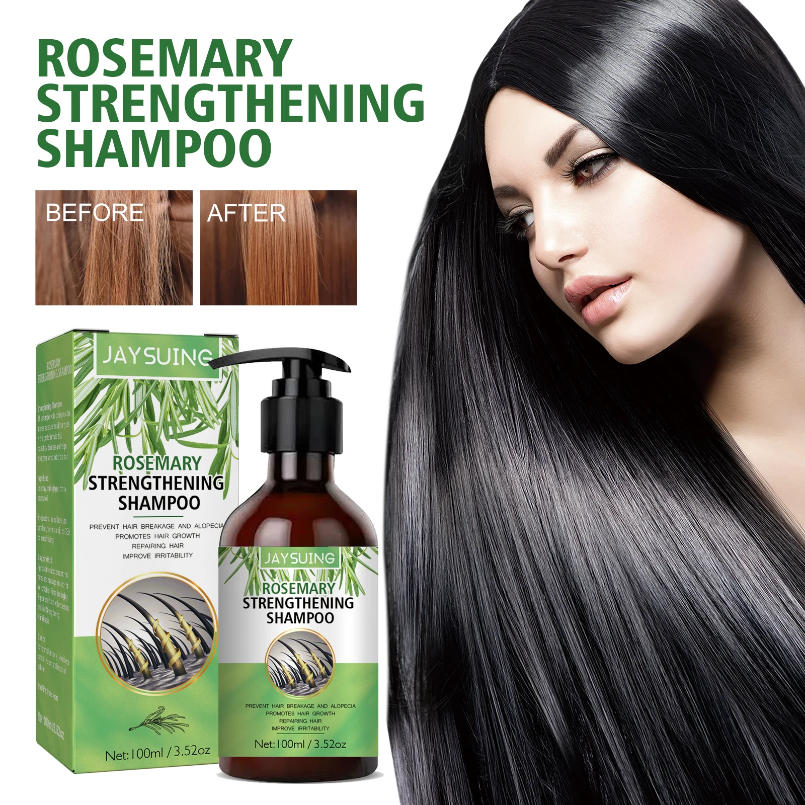 Rosemary Shampoo Anti Hair Loss Fluffy Hair Oil Control Nourish Scalp Repair Dry Frizzy Damaged Hair Strengthening Roots Shampoo