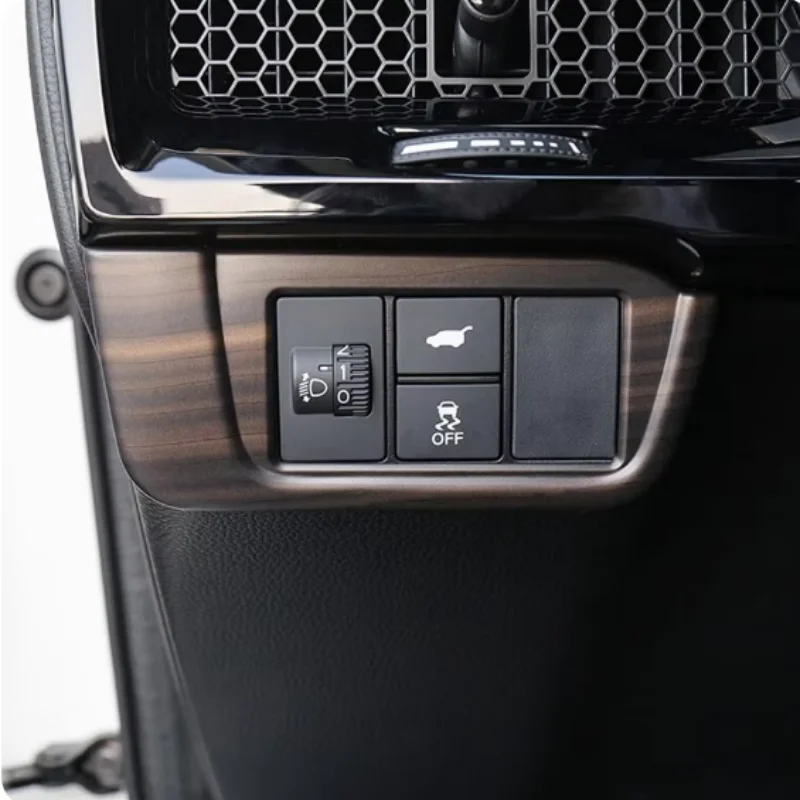 LHDABS Carbon Fiber Wood Grain Car Headlight Switch Button Trim Cover Frame Sticker Accessories Fit For Honda CRV CR-V 2023 2024