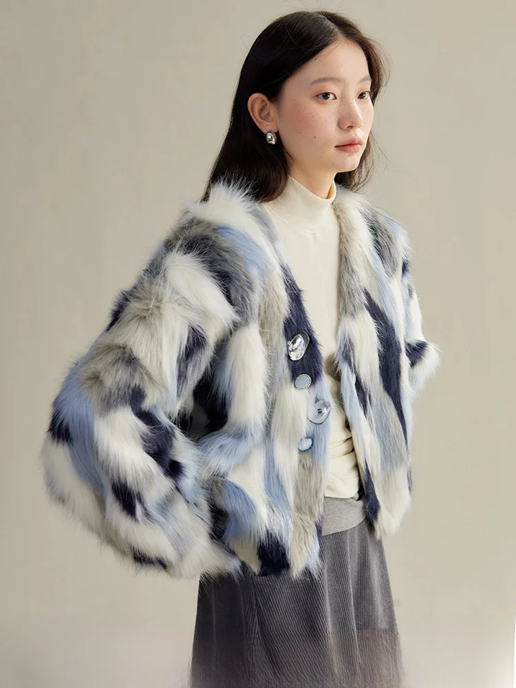 

Uare Original Design Wild Rose Color Blo Eco-Friendly Fur ort Coat Loose Fit Fluffy Outerwear Women's Commute Sle Butto...