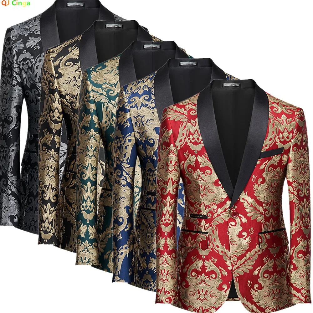 

Luxurious Red & Gold Brocade Tuxedo Jacket for Men - Vintage Baroque Print, Shawl Lapel, Formal Occasion Wear‌ Coat. Asian Size