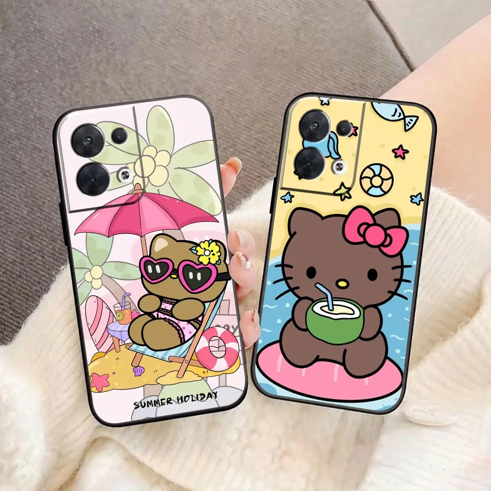 Beach Black Hello Kitty Phone Funda Coque Case For OPPO FIND X5 X3 X6 RENO 10 8 7 7Z 2Z 6 6Z 5 4 Lite Pro Plus 4G 5G Case Shell