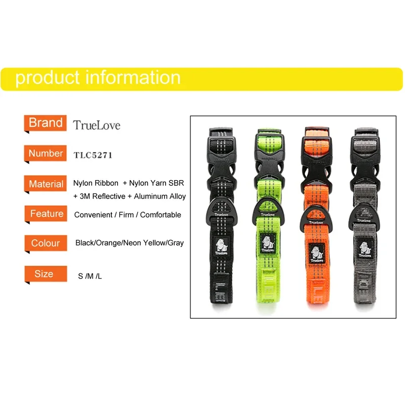 Truelove Pet Collars Reflective Adjustable Size D-type Buckle Wearing the Pilot Light Position For Big Small Dog Product TLC5271