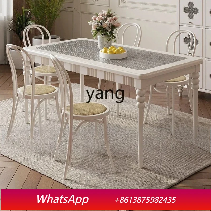 

MM Solid Wood Cream White Dining Table Begonia Glass Desktop Rectangular Table and Chair