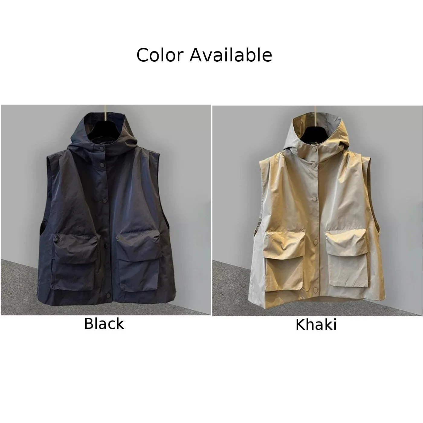 سترة رجالي فضفاضة بغطاء للرأس بتصميم جيب سادة بدون أكمام