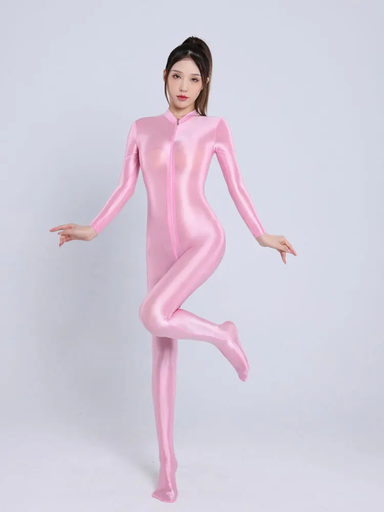 Sexy Women Oil Shiny Sexy Tights Sheer See Through Open Crotch Bodysuit Bodycon Pantyhose Leotard Elastic Shaping Jumpsuits