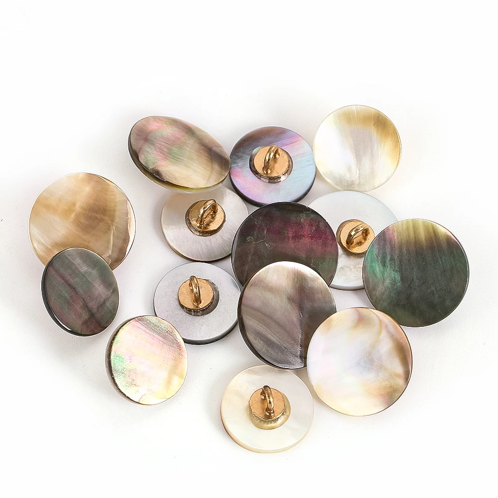10pcs Natural Black Shell Button Round Mother of Pearl Metal Shank Buttons Cufflinks Shirt Cloth Embellishments Sewing Supplies