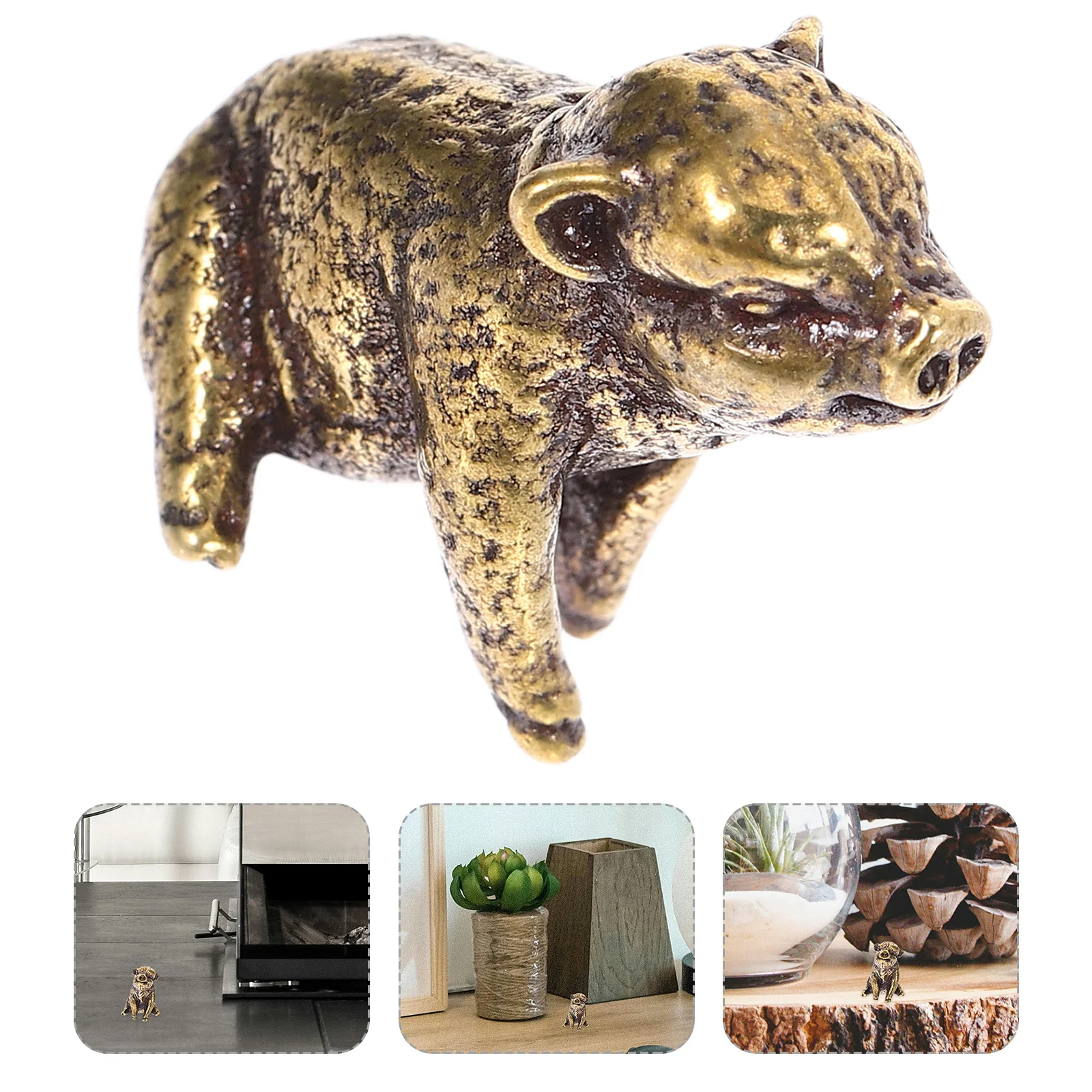 

Retro Brass Piggy Smooth Surface Desktop Animal Decor Vintage Pig Statue For Home Office Study Decoration